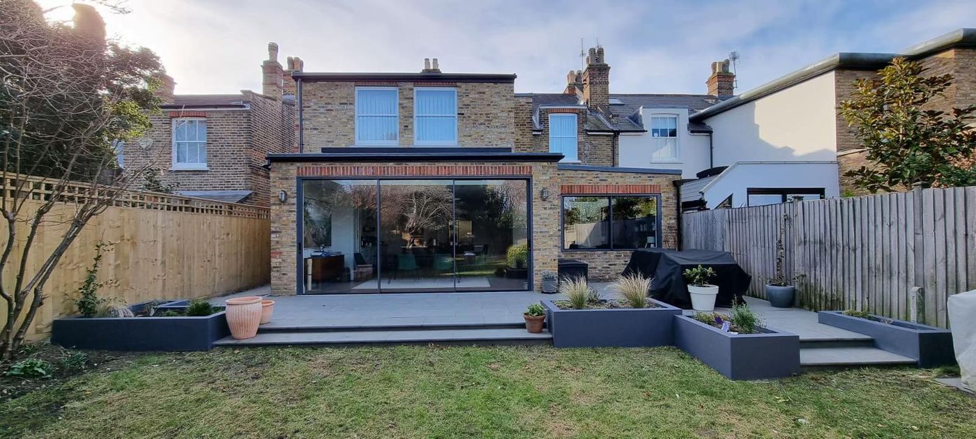 Rear extension on a terraced house with landscaped garden